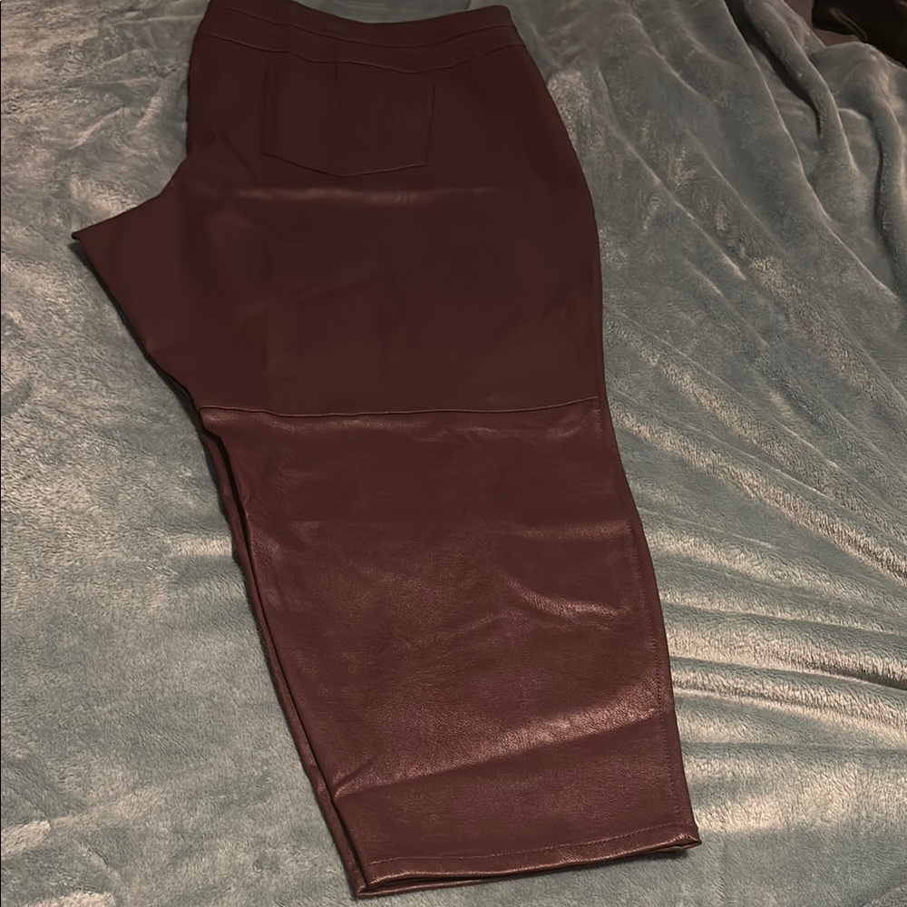 Dennis Basso Women's Petite Faux-leather Slim-leg Ankle Pants